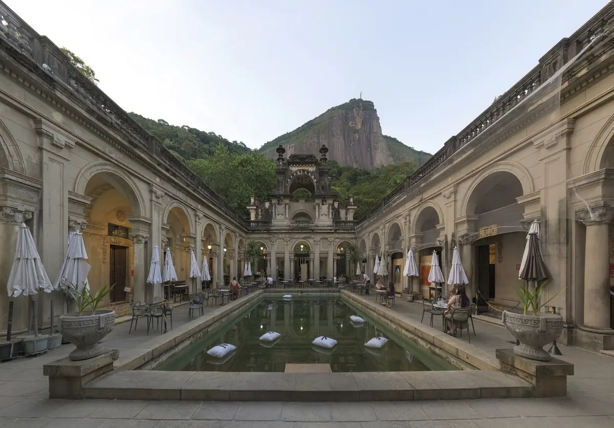 Courtyard pool of Parque Lage with Corcovado above